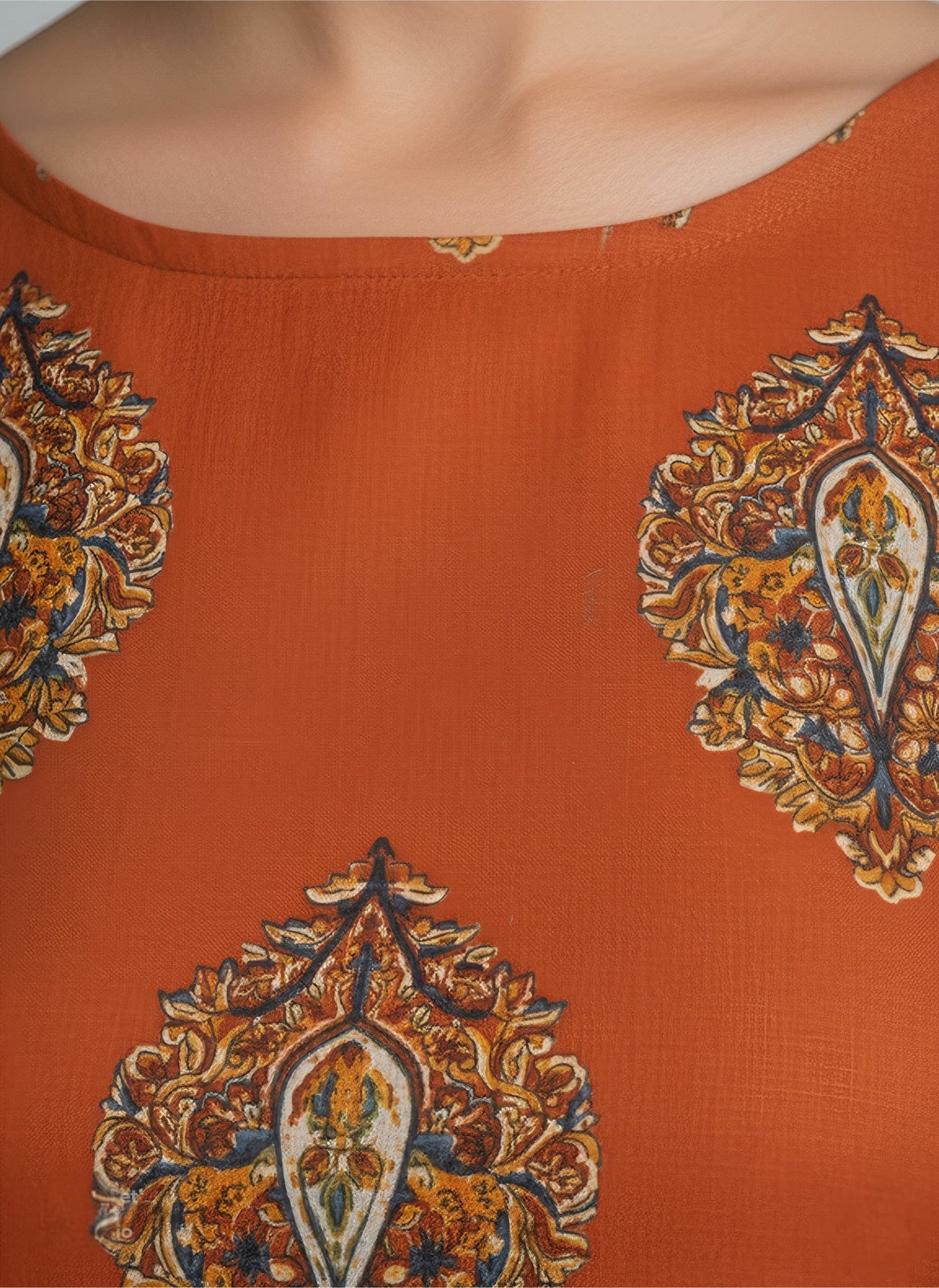 Rust Orange Block Print Sleeveless Cotton Kurti – Casual Ethnic Wear