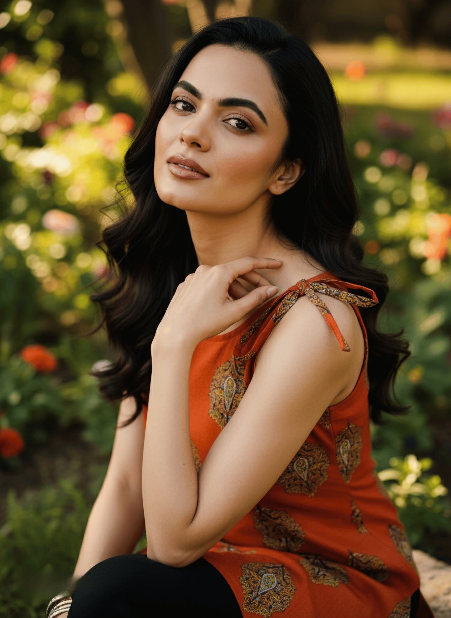 Rust Orange Block Print Sleeveless Cotton Kurti – Casual Ethnic Wear