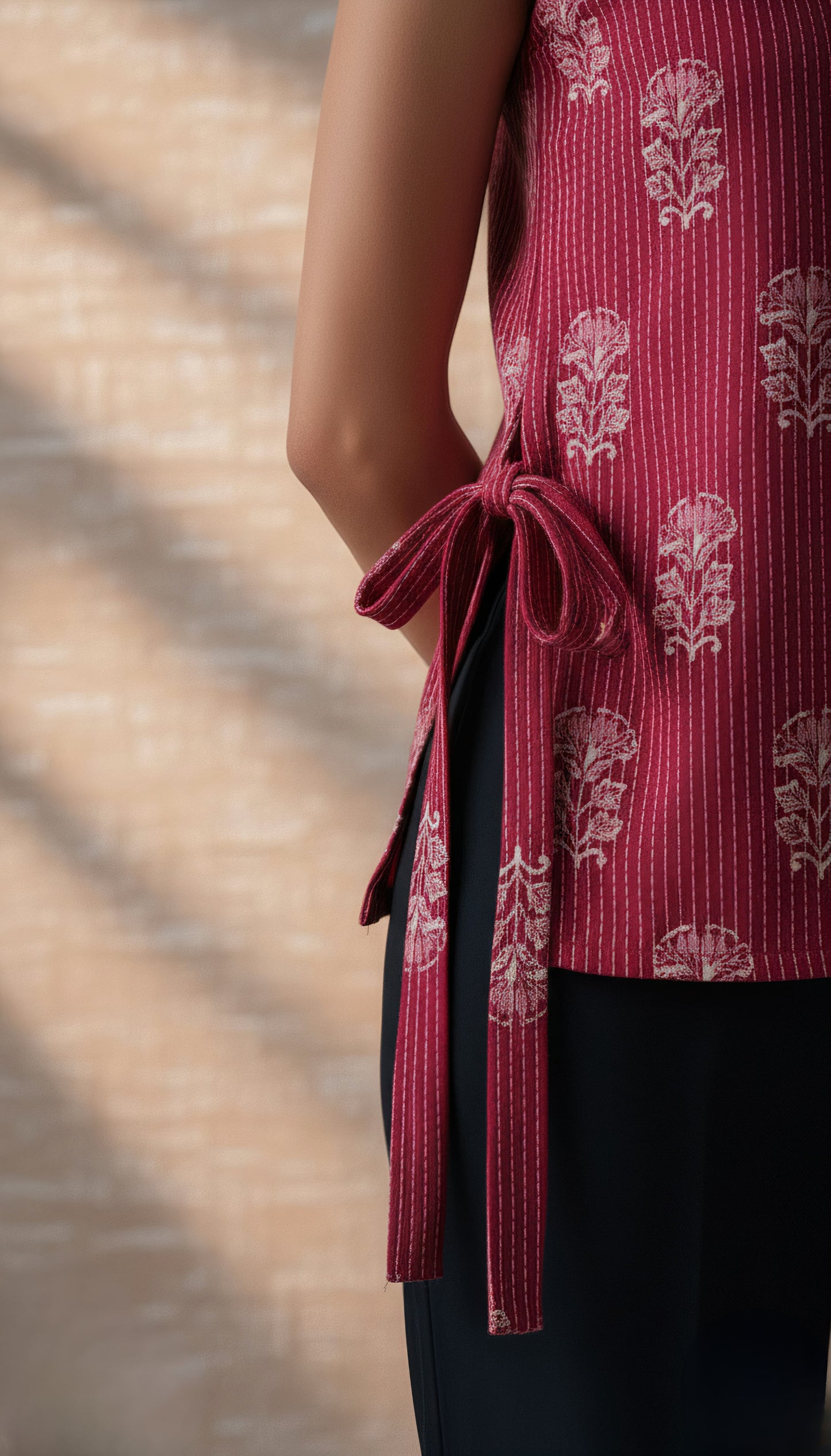 Wine pink Cotton Sleeveless Short Kurti | Folkiss