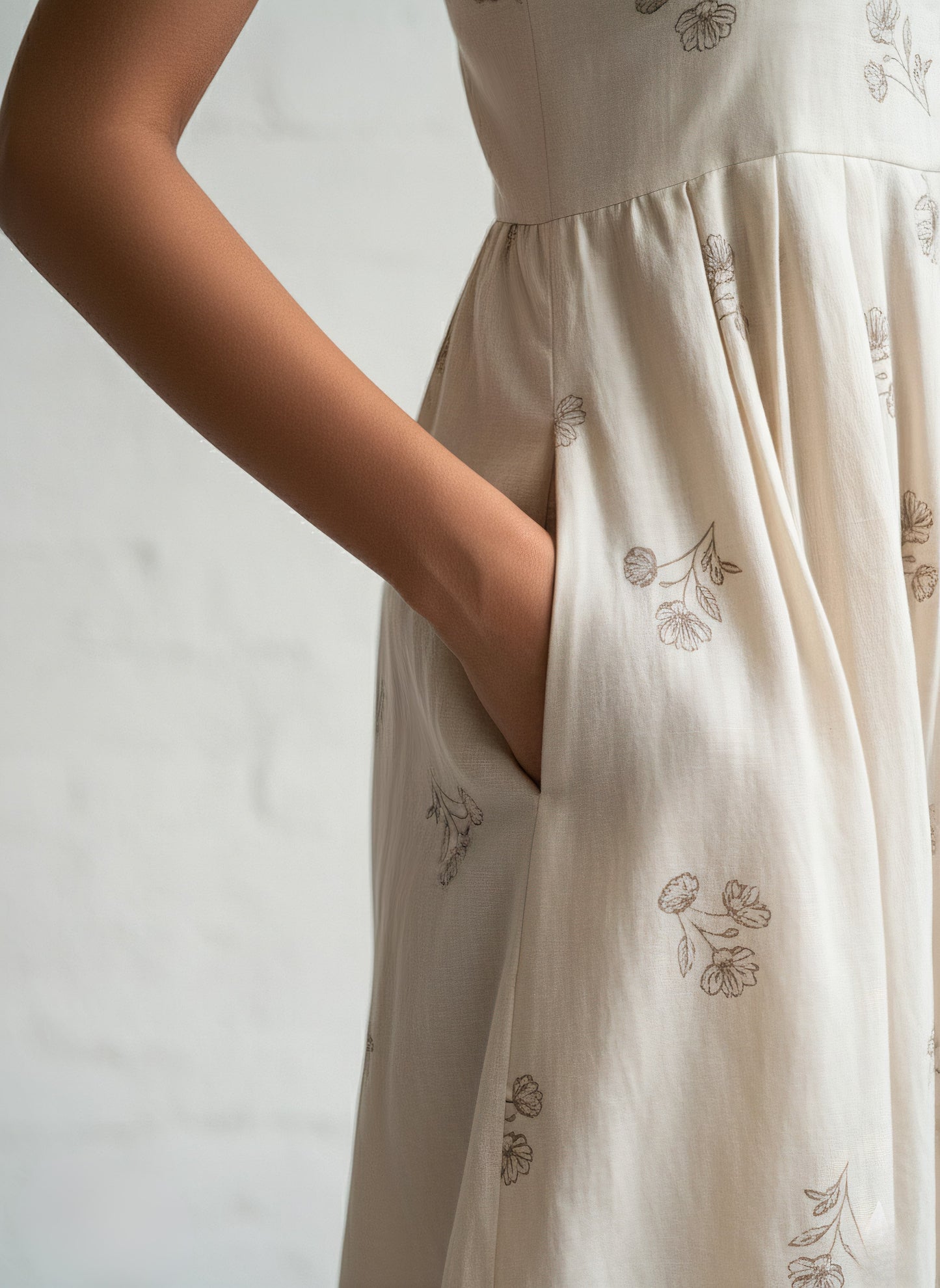 Folkiss Off-White Cotton Dress with Floral Print & Handy Side Pockets | Monsoon-Ready Indo-Fusion Wear