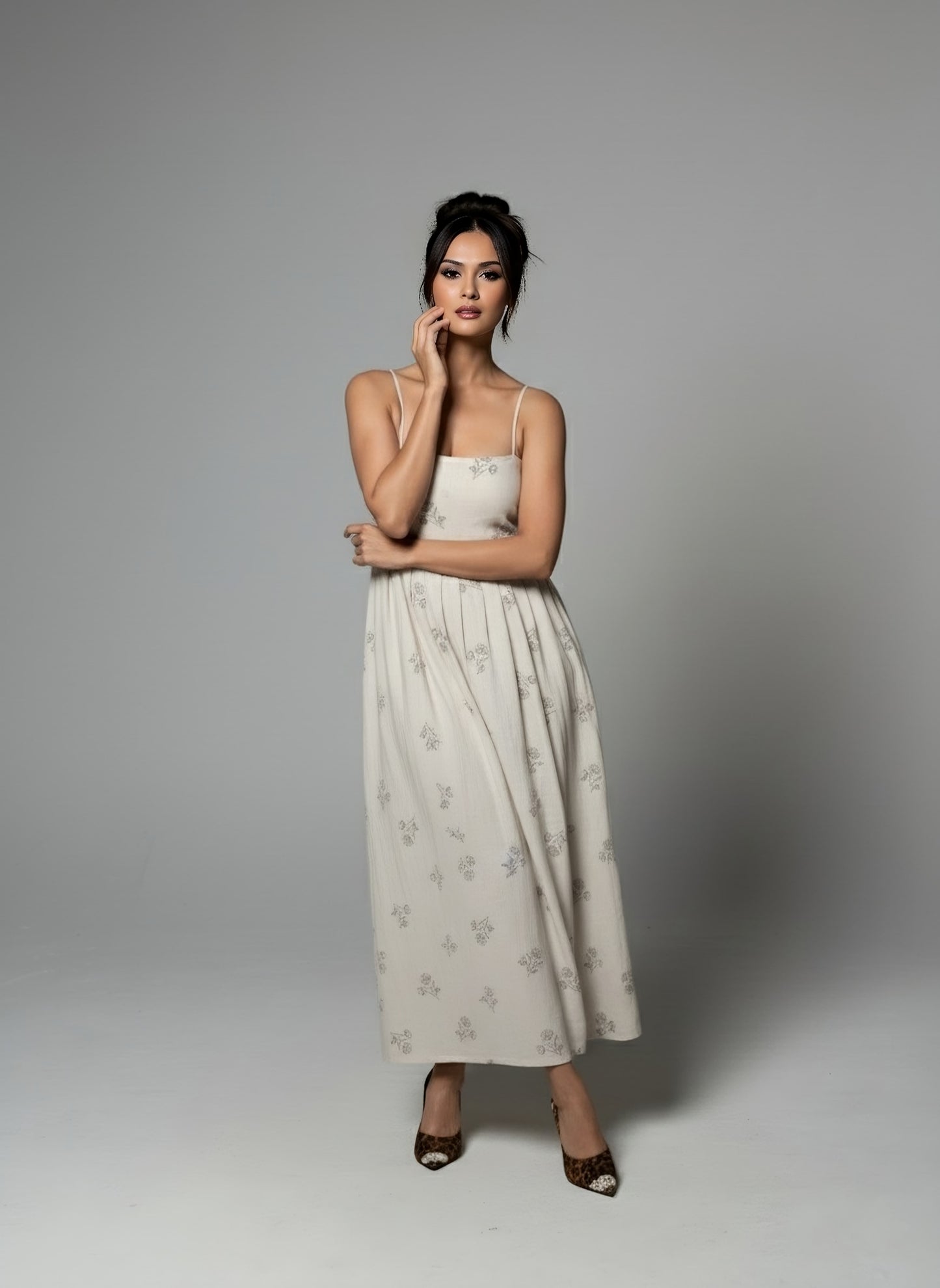 Folkiss Off-White Cotton Dress with Floral Print & Handy Side Pockets | Monsoon-Ready Indo-Fusion Wear