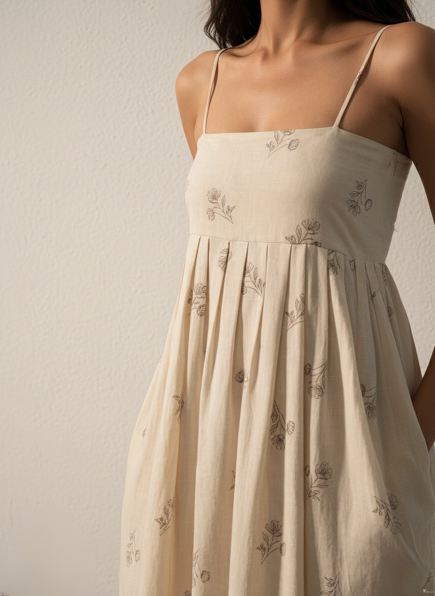 Folkiss Off-White Cotton Dress with Floral Print & Handy Side Pockets | Monsoon-Ready Indo-Fusion Wear